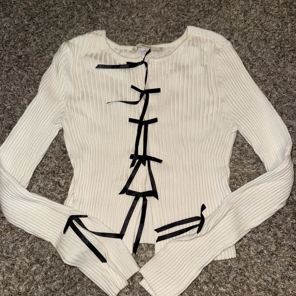 Urban Outfitters White Ribbed Tie Front Blouse